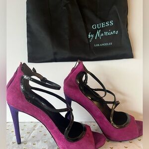 GUESS Fuchsia and Black Strappy Heels